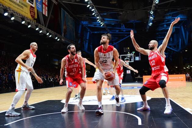 Danilo Barthel Germany on the ball Levan Palsatsia Georgia re and Manutschar Markoischwili Georgia 2 v li Germany vs Georgia Basketball Qualification World Cup 2019 24 11 2017 Chemnitz Copyright: xEibner-Pressefoto BertxHarzerx EP_BHR