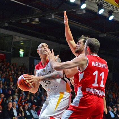 Maik Zirbes Germany li and Manuchar Markoischwili Georgia Germany vs Georgia Basketball Qualification World Cup 2019 24 11 2017 Chemnitz Copyright: xEibner-Pressefoto BertxHarzerx EP_BHR