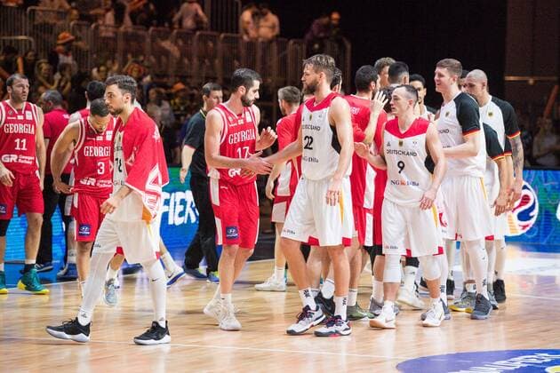 GER Qualification Basketball World Cup 2019 Germany vs Georgia 24 11 2017 Arena Chemnitz GER Qualification Basketball World Cup 2019 Germany vs Georgia in the picture Ismet Akpinar 18 Germany Danilo Timon Barthel 22 Germany Karsten Tadda 9 Germany nordphotoxDostmann nph00325