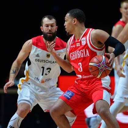 Bastian Doreth Germany li and Michael Dixon Georgia Germany vs Georgia Basketball Qualification World Cup 2019 24 11 2017 Chemnitz Copyright: xEibner-Pressefoto BertxHarzerx EP_BHR