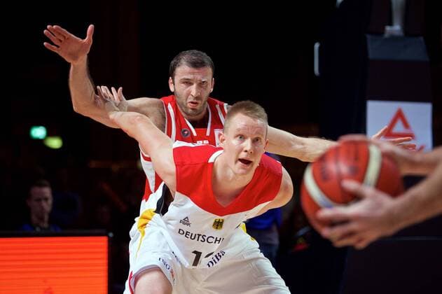 Basketball Chemnitz 24 11 2017 FIBA u200b u200bWorld Cup Qualifiers Europe WC Qualification Europe Germany GER Georgia GEO Robin Benzing Germany No 12 Manuchar MARKOISHVILI Georgia No 11