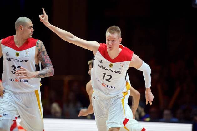 Basketball Chemnitz 24 11 2017 FIBA u200b u200bWorld Cup Qualifiers Europe WC Qualification Europe Germany GER Georgia GEO Robin Benzing Germany No 12 Cheers