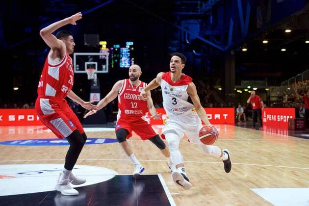 Basketball Chemnitz 24 11 2017 FIBA u200b u200bWorld Cup Qualifiers Europe WC Qualification Europe Germany GER Georgia GEO Dominic Lockhart Germany No 03 Robin Benzing Germany No 12 Goga BITADZE Georgia No 35