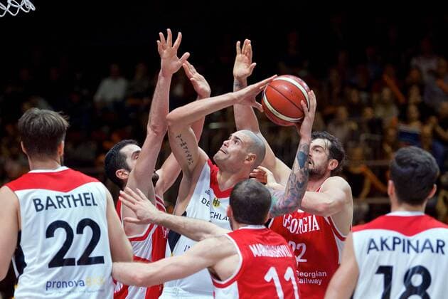 Basketball Chemnitz 24 11 2017 FIBA u200b u200bWorld Cup Qualifiers Europe WC Qualification Europe Germany GER Georgia GEO Maik Zirbes Germany No 33 Nikoloz TSKITISHVILI Georgia No 22
