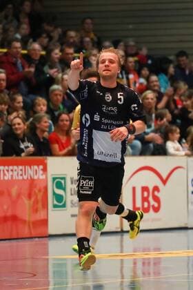 Lübeck 25 November 2017 Sport Handball Season 2017 2018 2 Bundesliga VfL Lübeck Schwartau HSG Konstanz TorJubel by Lauenroth Julian Nr 5 VfL Luebeck Schwartau