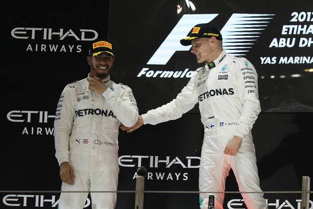 26th November 2017, Yas Marina Circuit, Abu Dhabi, UAE; Abu Dhabi Formula One Grand Prix, Sunday race day; Winer Valtteri Bottas and Lewis Hamilton - Mercedes AMG Petronas F1 Team  ActionPlus11956607