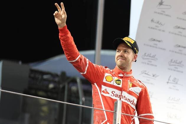 26th November 2017, Yas Marina Circuit, Abu Dhabi, UAE; Abu Dhabi Formula One Grand Prix, Sunday race day; Sebastian Vettel - Scuderia Ferrari celebrates his 3rd place finish  ActionPlus11956617