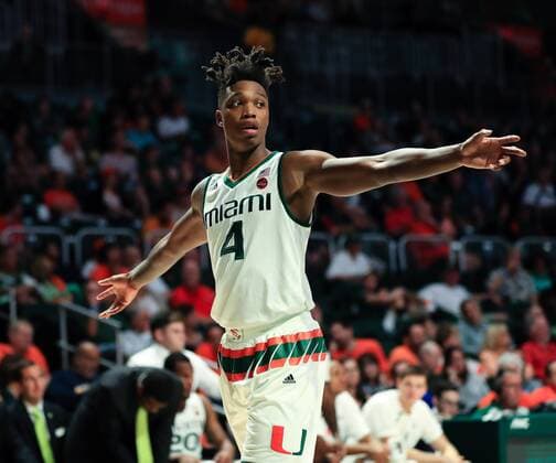 November 25, 2017: Miami Hurricanes guard Lonnie Walker IV (4) looks for position during the NCAA College League USA men s basketball game between the North Florida Ospreys and the University of Miami Hurricanes at the Watsco Center in Coral Gables, Florida. Miami won 86-65. CSM NCAA Basketball 2017: North Florida vs Miami NOV 25 - ZUMAc04_ 20171125_zaf_c04_900 Copyright: xMarioxHoubenx