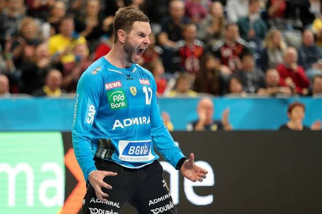 Andreas Palicka Goalkeeper RNL 12 celebrates a goal Jubilee Torjubel Goalkeeping celebrate the goal goal celebration Cheering over the goal optimistic Action Action Single action Action Action Handball Champions League Rhein Neckar Löwen HC Vardar Skopje xozx