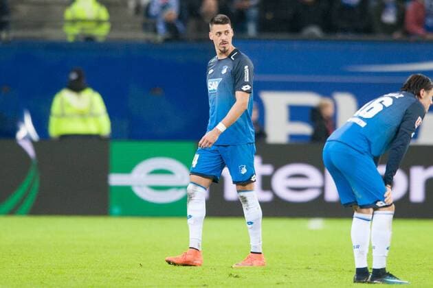 Sandro WAGNER 1899 is frustrated Frustration frustrated disappointed disappointed Disappointment disappointment sad Football 1 Bundesliga 13 Match day Hamburger SV HH TSG 1899 Hoffenheim 1899 3 0 am 26 11 2017 in Hamburg Germany Â