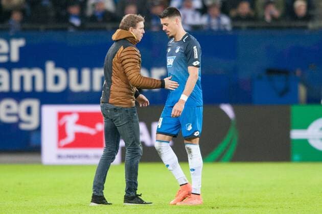 Coach Julian NAGELSMANN li 1899 and Sandro WAGNER 1899 are frustrated Frustration frustrated disappointed disappointed Disappointment disappointment sad Football 1 Bundesliga 13 Match day Hamburger SV HH TSG 1899 Hoffenheim 1899 3 0 am 26 11 2017 in Hamburg Germany Â