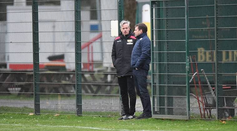 Soccer Men Season 2017 2018 2 Bundesliga 1 FC Union Berlin Training v l Coach Jens Keller 1 FC Union Berlin Lutz Munack Managing Director Sport and Board member 1 FC Union 27 11 2017 Copyright: xMatthiasxKochx