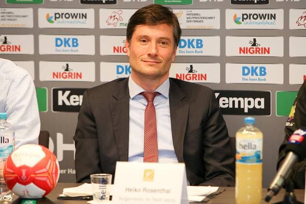 Handball Womens National Team Leipzig 29 11 2017 Lindner Hotel Handball Womens Press Conference ahead of the Womens Handball World Cup 2017 Pictured Leipzig mayor Heiko Rosenthal