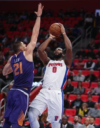 November 29, 2017 - USA - Detroit Pistons center Andre Drummond shoots against Phoenix Suns center Alex Len during second period action Wednesday, November 29, 2017 at Little Caesars Arena in Detroit, MI. USA News - November 29, 2017 - ZUMAm67_ 20171129_zaf_m67_004 Copyright: xKirthmonxF.xDozierx