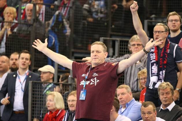 Alfred Gislason THW Kiel coach gestures Flensburg Schleswig Holstein Germany Flens Arena Copyright: xAgentur54Gradx xSpeedphotosx