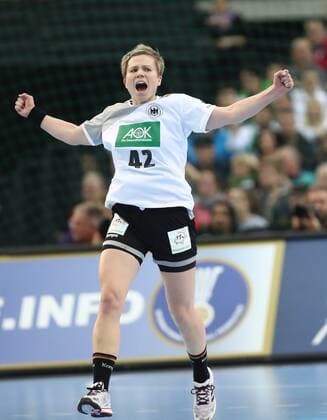 Germany Cameroon Handball Women WC Leipzig 01 12 2017 Arena Leipzig World Cup 2017 Handball Women Preliminary Group D Germany GER vs Cameroon CMR Pictured Friederike Gubernatis 42 Germany rejoices