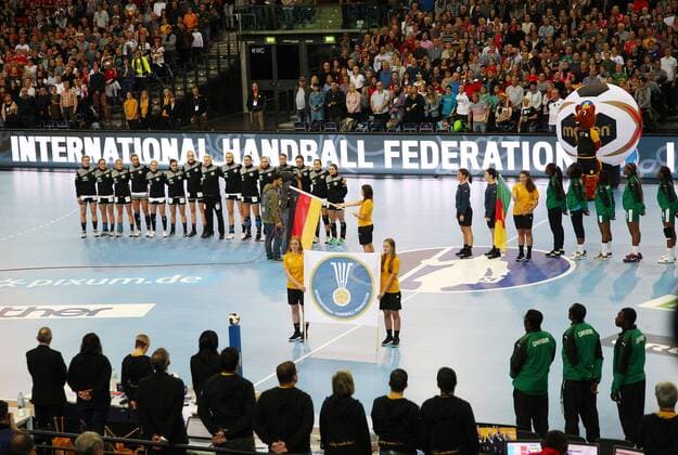 Germany Cameroon Handball Women WC Leipzig 01 12 2017 Arena Leipzig World Cup 2017 Handball Women Preliminary Group D Germany GER vs Cameroon CMR Image overview with breakdown of teams