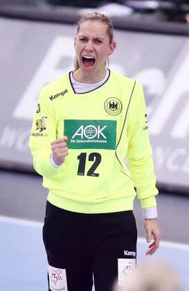Germany Cameroon Handball Women WC Leipzig 01 12 2017 Arena Leipzig World Cup 2017 Handball Women Preliminary Group D Germany GER vs Cameroon CMR Pictured Torfrau Katja Kramarczyk 12 Germany rejoices