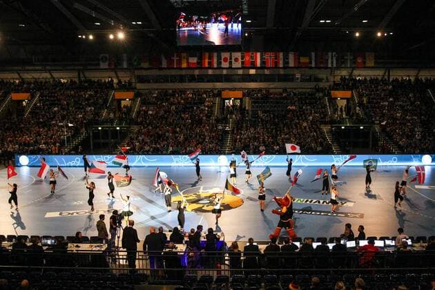Handball World Cup Opening Ceremony Opening Ceremony 01 12 2017 23rd IHF Women s Handball World Championship Germany 2017 Arena Leipzig Opening Ceremony Handball World Cup Womens Opening Ceremony Image Taenzer Dancer flags Flags Flags xjkx