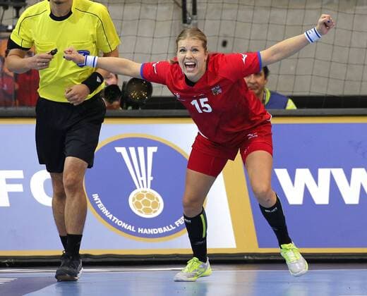 02 12 2017 Germany Bietigheim Handball Womens World Cup International Match Czech Republic vs Argentina Michaela Hrbkova CZE cheers jubilation