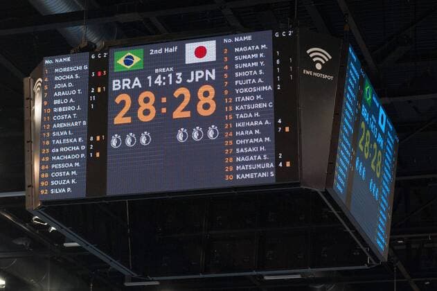 GER IHF World Cup 2017 Brazil BRA vs Japan JPN 02 12 2017 EWE Arena Oldenburg Germany 23 IHF World Championship 2017 Womens first round Group C Brazil vs Japan in the picture Scoreboard with the final score 28 to 28 Scoreboard Nordphotox xRojahn nph00300