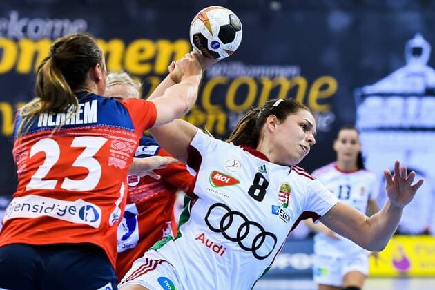 171202 Norways Camilla Herrem and Hungarys Aniko Kovacsics in the match between Norway and Hungary during the World Cups World Cup on December 2, 2017 in Bietigheim Bissingen  Copyright: CARLxSANDIN BB171202CS087