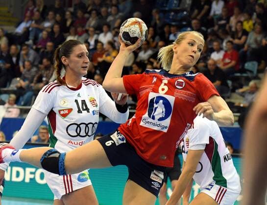 Norway vs Hungary Handball Women World Cup in Germany Season 2017 2018 Bietigheim Bissingen EgeTrans Arena 2 12 2017 LØKE Heidi Norway and back KISFALUDY Anett Hungary