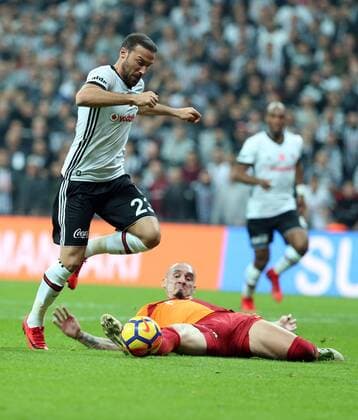Cenk Tosun of Besiktas and Maicon of Galatasaray during the Turkish Superlig match between Besiktas and Galatasaray at Vodafone Park in Istanbul , Turkey on December 02 , 2017. Final Scores : Besiktas 3 - Galatasaray 0 
