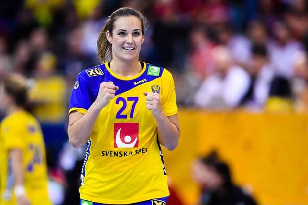171203 Swedens Sabina Jacobsen is cheering for the match between Hungary and Sweden during the World Cups World Cup on December 3, 2017 in Bietigheim Bissingen  Copyright: CARLxSANDIN BB171203CS072