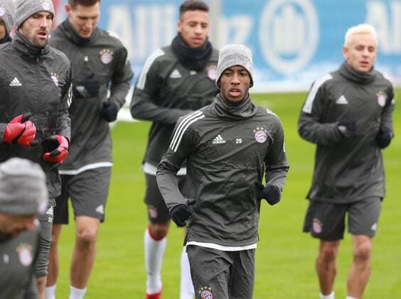 Kingsley Coman middle Rafinha Thiago Süle Strong Ribery run Soccer FC Bayern München 04 12 2017 Training before the CL game against Paris Saint Germain