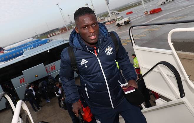 Anderlecht s Kara Mbodji pictured at the departure of Belgian soccer team RSC Anderlecht, Monday 04 December 2017 in Brussels airport, on their way to Glasgow, Scotland. Tomorrow Anderlecht is playing the sixth and last game in the group stage of the UEFA Champions League competition against Scottish Celtic Glasgow. VIRGINIExLEFOUR  x05213867x
