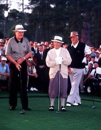 Gene Sarazen with Byron Nelson on the left and Sam Snead on the right at the Masters 1999 in Augusta USA on 08 04 1999 Master Opening Augusta USA