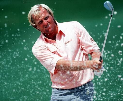 Greg Norman Golf at the Masters 1998 in Augusta USA on 11 04 1998 Action bunker hit Augusta USA