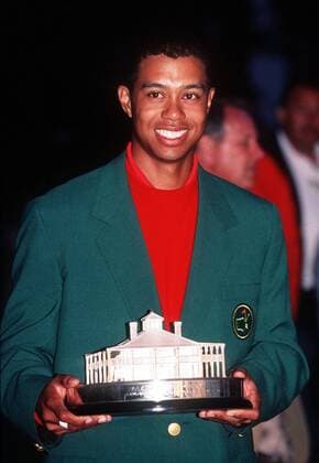 Tiger Woods Golf at the Masters 1997 in Augusta USA on the 10 04 1997 victory at the Masters Green Jacket Augusta USA