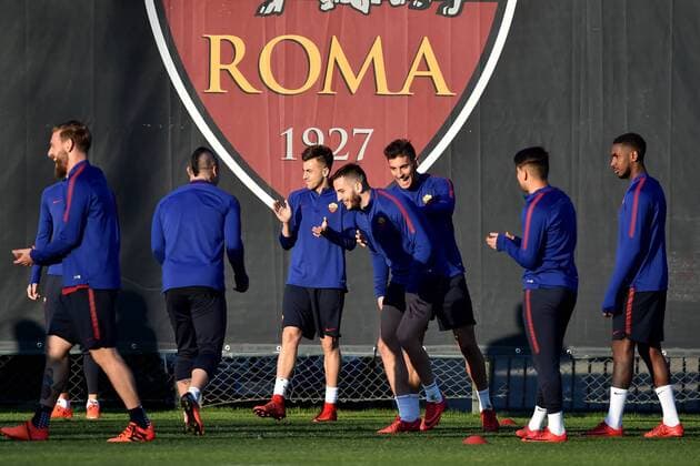 Daniele De Rossi, Radja Nainggolan, Stephan El Shaarawy, Kostas Manolas, Lorenzo Pellegrini, Cengiz Under, Gerson Roma 04-12-2017 Centro Sportivo Trigoria AS Roma Champions League training 2017 2018 Foto Andrea Staccioli Insidefoto andreaxstaccioli