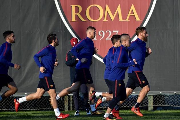 Alessandro Florenzi, Edin Dzeko, Radja Nainggolan, Daniele De Rossi Roma 04-12-2017 Centro Sportivo Trigoria AS Roma Champions League training 2017 2018 Foto Andrea Staccioli Insidefoto andreaxstaccioli