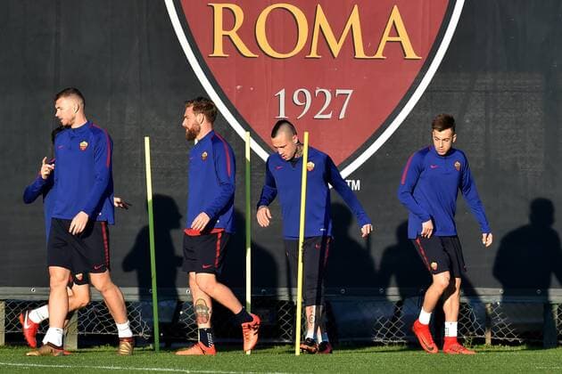 Edin Dzeko, Daniele De Rossi, Radja Nainggolan, Stephan El Shaarawy Roma 04-12-2017 Centro Sportivo Trigoria AS Roma Champions League training 2017 2018 Foto Andrea Staccioli Insidefoto andreaxstaccioli