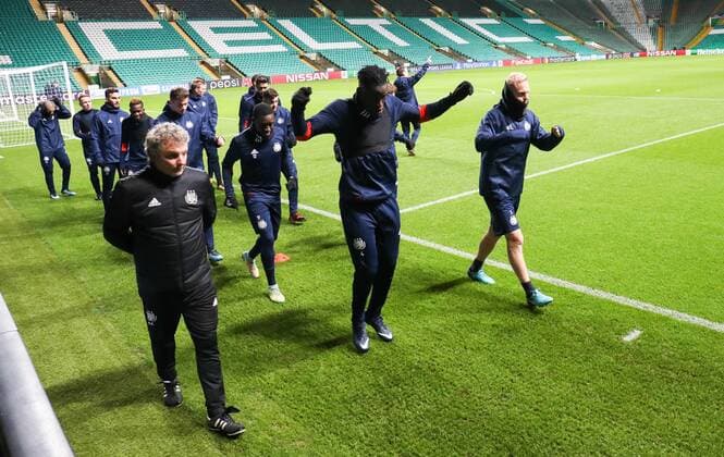 Illustration picture shows a training session of Belgian soccer team RSC Anderlecht, Monday 04 December 2017 in Glasgow, Scotland. Tomorrow Anderlecht is playing the sixth and last game in the group stage of the UEFA Champions League competition against Scottish Celtic Glasgow. VIRGINIExLEFOUR  x05213967x