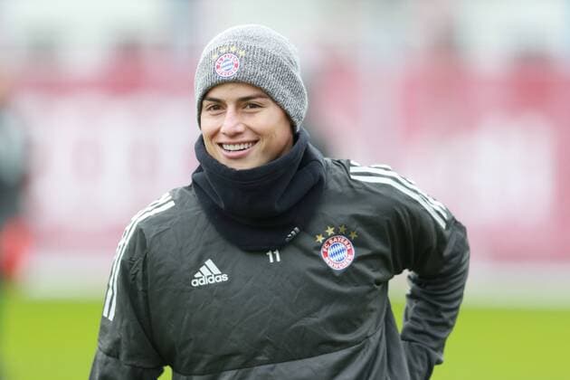 James Rodriguez happy football FC Bayern Munich 04 12 2017 Training before the CL game against Paris Saint Germain