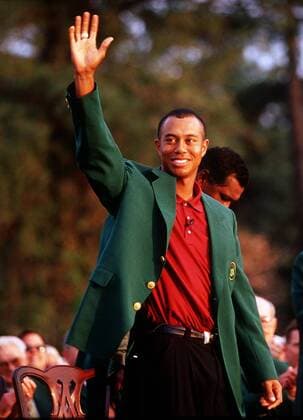 Golf The Masters 2001 Tiger Woods with Green Jacket Augusta Georgia U S A
