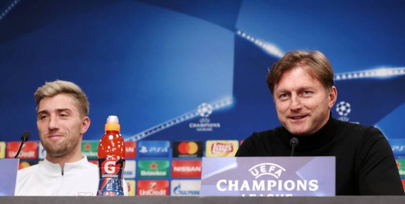 RB Leipzig PK Champions League Leipzig 05 12 2017 Red Bull Arena Football UEFA Champions League Group G 6 Gameday Press Conference on the eve of the match between RB Leipzig vs Besiktas Istanbul In the picture v l Kevin Kampl and coach Ralph Hasenhüttl Hasenhuettl both RB Leipzig