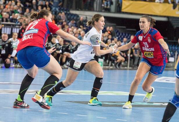 GER IHF WC 2017 Germany GER vs Serbia SRB 05 12 2017 Arena Leipzig GER IHF WC 2017 Germany GER vs Serbia SRB pictured Anna Loerper 10 Germany Dragana Cvjijic 72 Serbia Sladana Pop Lazic 20 Serbia nordphotoxDostmann nph00325