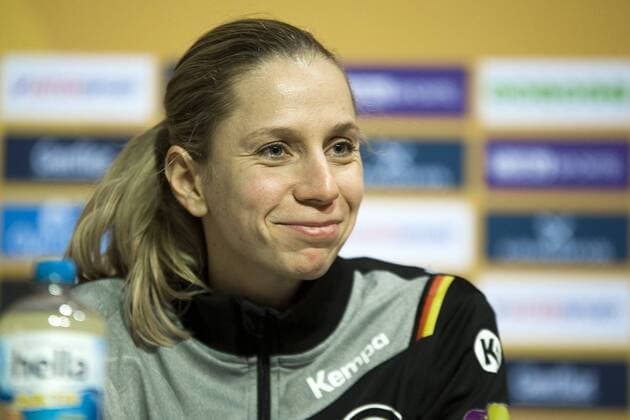 Handball World Championship Womens Preliminary Group D Germany Serbia 05 12 2017 Torrey Katja Kramarczyk GER at the Press Conference Leipzig Saxony Germany
