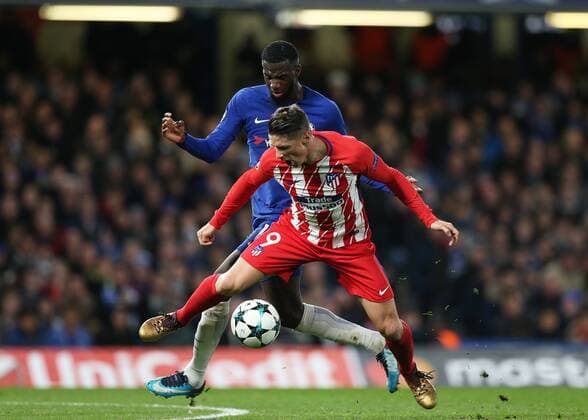 5th December 2017, Stamford Bridge, London, England; UEFA Champions League football, Chelsea versus Atletico Madrid; Tiemoue Bakayoko of Chelsea fouls Fernando Torres of Atletico Madrid from behind  ActionPlus11959279