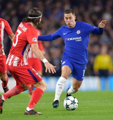 Chelsea v Atletico Madrid UEFA Champions League Eden Hazard of Chelsea and Filipe Luis of Atletico Madrid during the UEFA Champions League match at Stamford Bridge, London Content Not Available For UK Newspapers Copyright: xSimonxDaelx FIL-11053-0013