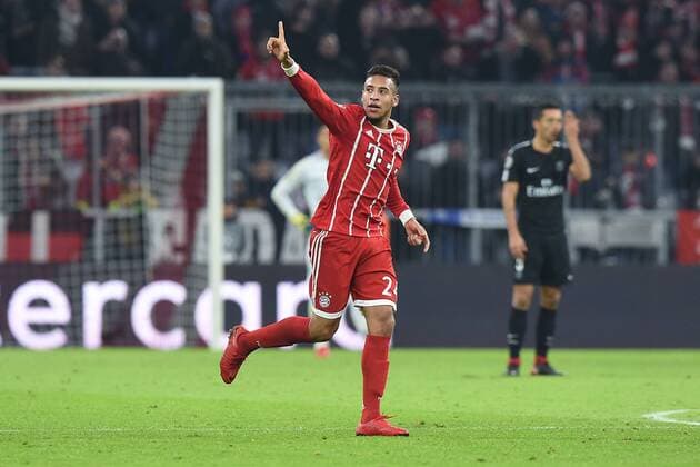 Soccer Champions League Group Stage 6 Gameday FC Bayern Munich Paris Saint Germain on 05 12 2017 at Allianz Arena in Munich Torjubel zum 2 0 by Corentin Tolisso Munich xRx