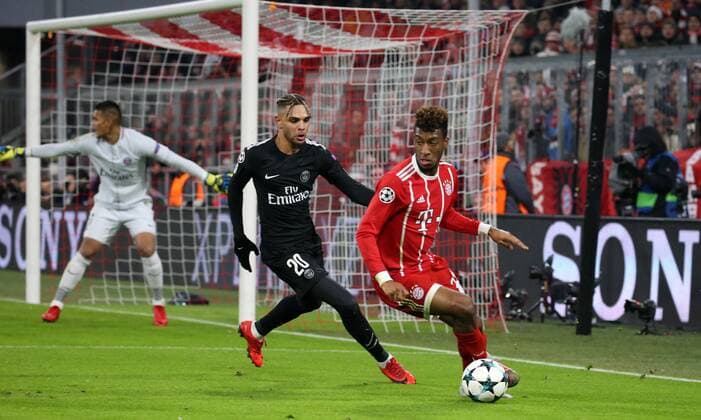 Soccer UEFA Champions League FC Bayern Munich Paris Saint Germain on 05 12 2017 in the Allianz Arena Group B Gameday 6 Season 2017 18 xmdx Kingsley COMAN 29 FC Bayern Muenchen Layvin KURZAWA 20 Paris Saint Germain FC Bayern Munich Paris Saint Germain