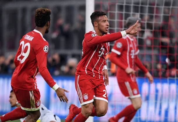 FOOTBALL CHAMPIONS LEAGUE SEASON 2017 2018 GROUP PHASE FC Bayern Muenchen Paris Saint Germain 05 12 2017 Corentin Tolisso rejoys his goal for 2 0 with Kingsley Coman li both Bayern Munich Muenchen