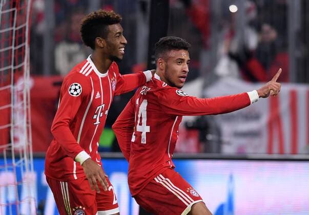 FOOTBALL CHAMPIONS LEAGUE SEASON 2017 2018 GROUP PHASE FC Bayern Muenchen Paris Saint Germain 05 12 2017 Corentin Tolisso rejoys his goal for 2 0 with Kingsley Coman li both Bayern Munich Muenchen