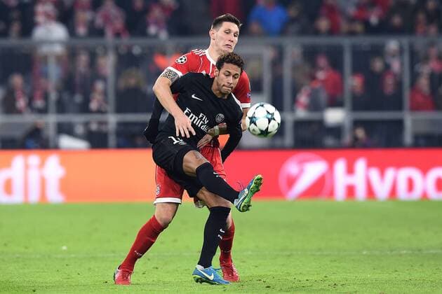 Soccer Champions League Group Stage 6 Gameday FC Bayern Munich Paris Saint Germain on 05 12 2017 in the Allianz Arena in Munich Neymar Paris in front Niklas Süle Munich in the back xRx